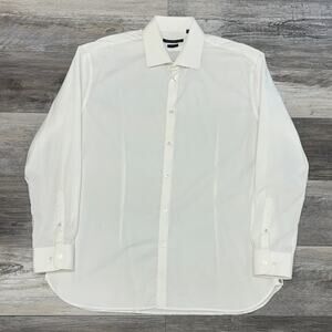 John Varvatos White Mens 17.5 34 Slim Fit Long‎ Sleeve Button Up Dress Shirt USA